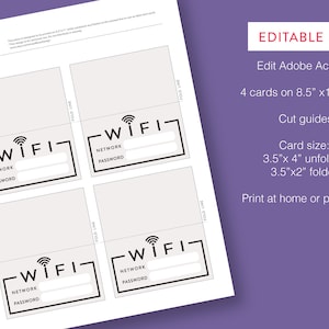 Wifi table tent card / Instant Download / EDIT YOURSELF image 2