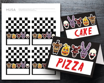 PRINTABLE / EDITABLE Five Nights at Freddy&#39;s inspired food tents / Size 3.5&quot;x4&quot;