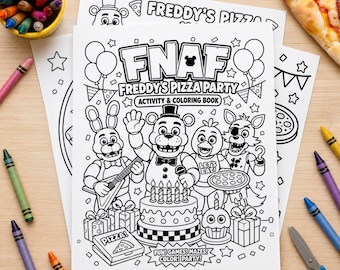 Afdrukbaar FNAF-kleurboek, Five Nights-activiteitenboek, Freddy Kleurplaten, gezelschapsspellen, doolhof, pdf-download voor kinderen