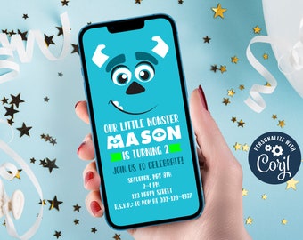 Monsters-thema | Uitnodiging voor verjaardagsfeestje - bewerkbare en afdrukbare mobiele uitnodiging | DIRECTE DOWNLOAD