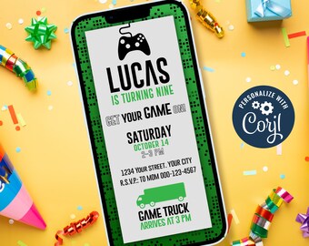 Uitnodiging Game Truck-feest: bewerkbare en afdrukbare mobiele uitnodiging | DIRECT DOWNLOADEN