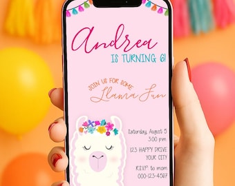 Bewerkbare lama verjaardagsuitnodiging | Digitale uitnodiging direct downloaden | Corjl-sjabloon voor kinderfeestje | Mobiel en afdrukbaar ontwerp
