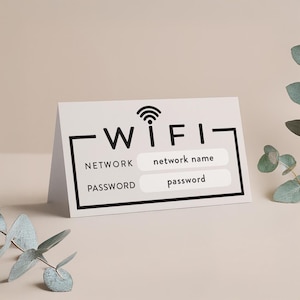 Bearbeitbare WLAN-Schildvorlage • Moderne Tischkarte • 3,5 "x 2" druckbar • Airbnb Hochzeitsgast Info • Sofort Download