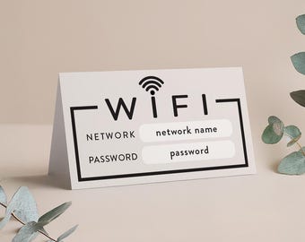 Bewerkbare sjabloon WiFi-teken • Moderne tafeltentkaart • Afdrukbaar van 3,5 x 2 inch • Airbnb-informatie bruiloftsgast • Direct downloaden
