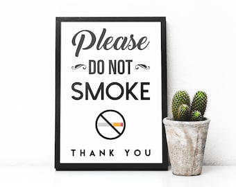 No Smoking printable sign /sizes 4x6, 5x7 en 8x10 included / INSTANT DOWNLOAD