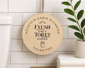 Badkamerbord berghut | Herinnering toiletpapier alleen doorspoelen | Rustiek houtdecor van Airbnb | Cadeau verhuurder vakantiewoningen