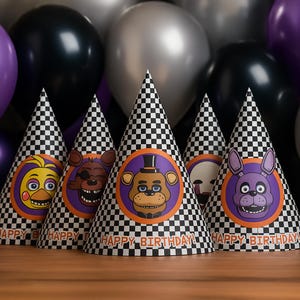Sombreros Fiesta FNAF Imprimibles • Decoración Cumpleaños Five Nights at Freddy's • Descarga Instantánea PDF