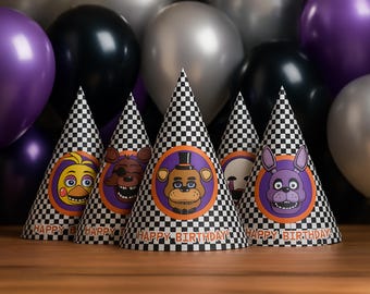 FNAF Birthday Party Hats Printable • Five Nights at Freddy’s Party Decor • Digital Instant Download PDF • Editable Party Hat Template