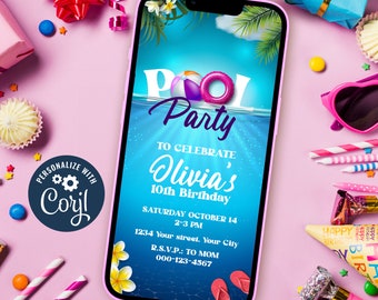 Pool party invitation - Editable and Printable Mobile invite | INSTANT DOWNLOAD