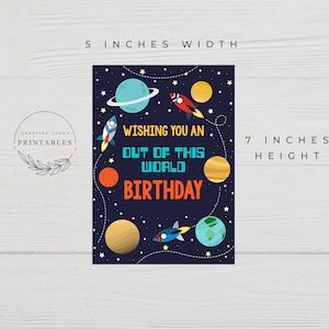 Space Happy Birthday Card, Digital Download, Outer Space Birthday Card, Printable Card, Outer Space Card, Outer Space Themed Birthday Card