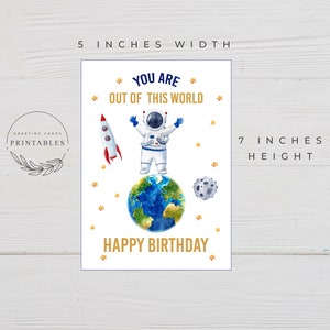 Printable Boy Space Themed Birthday Card, Digital Download, Happy Birthday Card, Printable Space Card for Kids, Outer Space Birthday Card