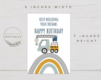 Construction Birthday Printable Card Digital Download Boys - Etsy