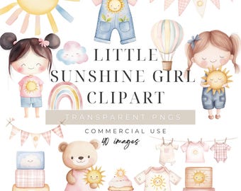 Little Sunshine Pink Clipart Bundle PNG, Girl Baby Shower, Digital Download, Commercial Use