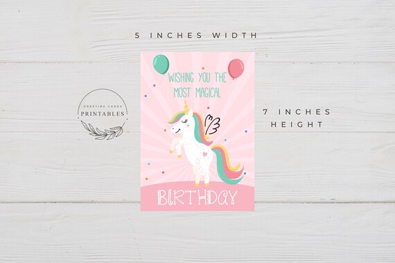 Girl Birthday Card, Digital Download, Unicorn Happy Birthday Card, Printable Card, Birthday Card for Girls, Unicorn Birthday Card, 5x7 Card Il_570xn