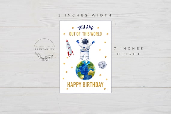 Printable Boy Space Themed Birthday Card, Digital Download, Happy Birthday Card, Printable Space Card for Kids, Outer Space Birthday Card Il_570xn