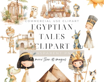 Watercolor Ancient Egypt Clipart, Cleopatra Gods Pharaoh Pyramids PNG Images Bundle, Commercial License