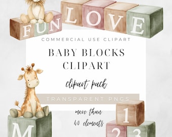 Watercolor Baby Blocks Clipart: Vintage Toy Alphabet & Numbers (Digital Download)