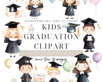 Graduation Clipart, Watercolor Graduates PNG Party, Digital Download, Commercial Use