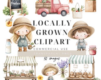 Locally Grown Market Clipart, Digital Download, Vegetables PNG, Coquette Farmer's Baby Shower, Commercial Use