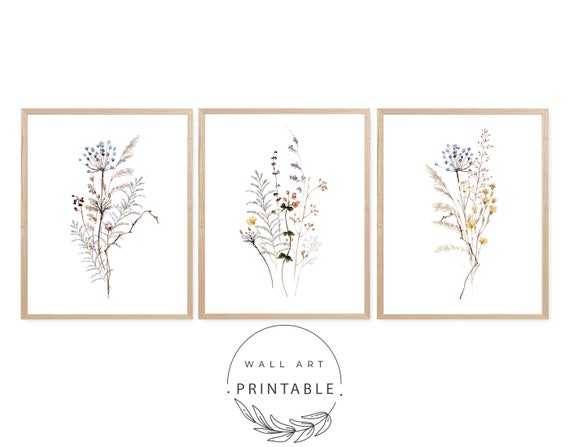 Set of 3 Wildflowers Prints, Printable Wall Art, Digital Download, Wildflowers Wall Art, Home Decor, Flowers Print, Bedroom Prints Il_570xn
