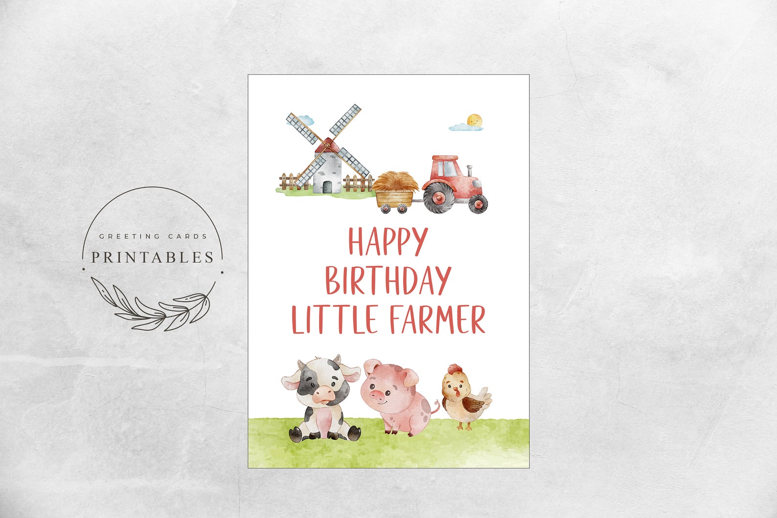 Farm Theme Happy Birthday Card Digital Download Farmer - Etsy