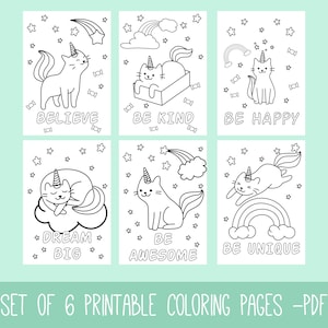 Caticorn Coloring Pages, Digital Download, Printable Coloring Pages, 6 Coloring Pages for Kids, Instant Dwonlaod, Birthday Coloring Pages
