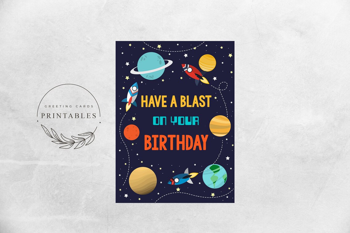 Happy Birthday Printable Card Digital Download Space | Etsy
