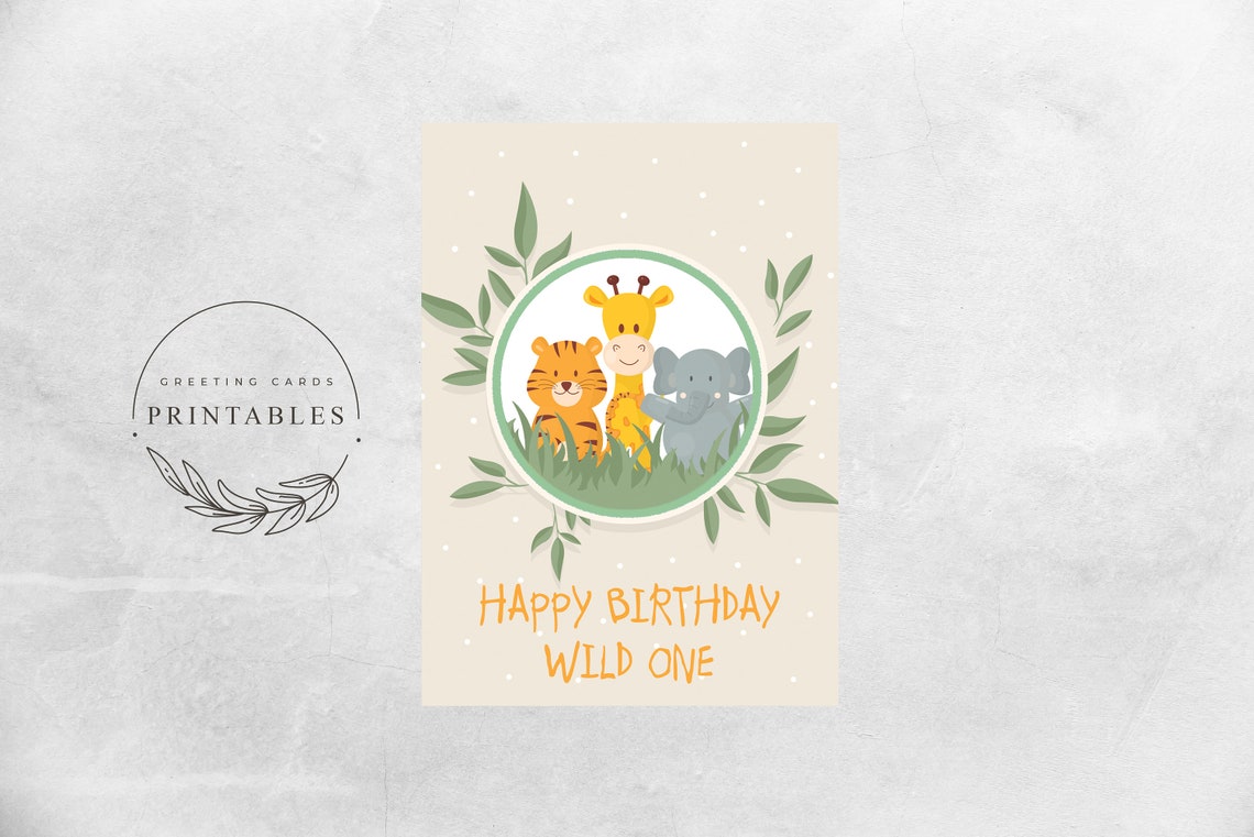 Printable Safari Themed Birthday Card Digital Download Happy | Etsy