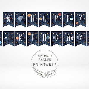 Printable Outer Space Happy Birthday Banner, Digital Download,Space Decor, Space Banner, Printable Birthday Banner, Instant Download