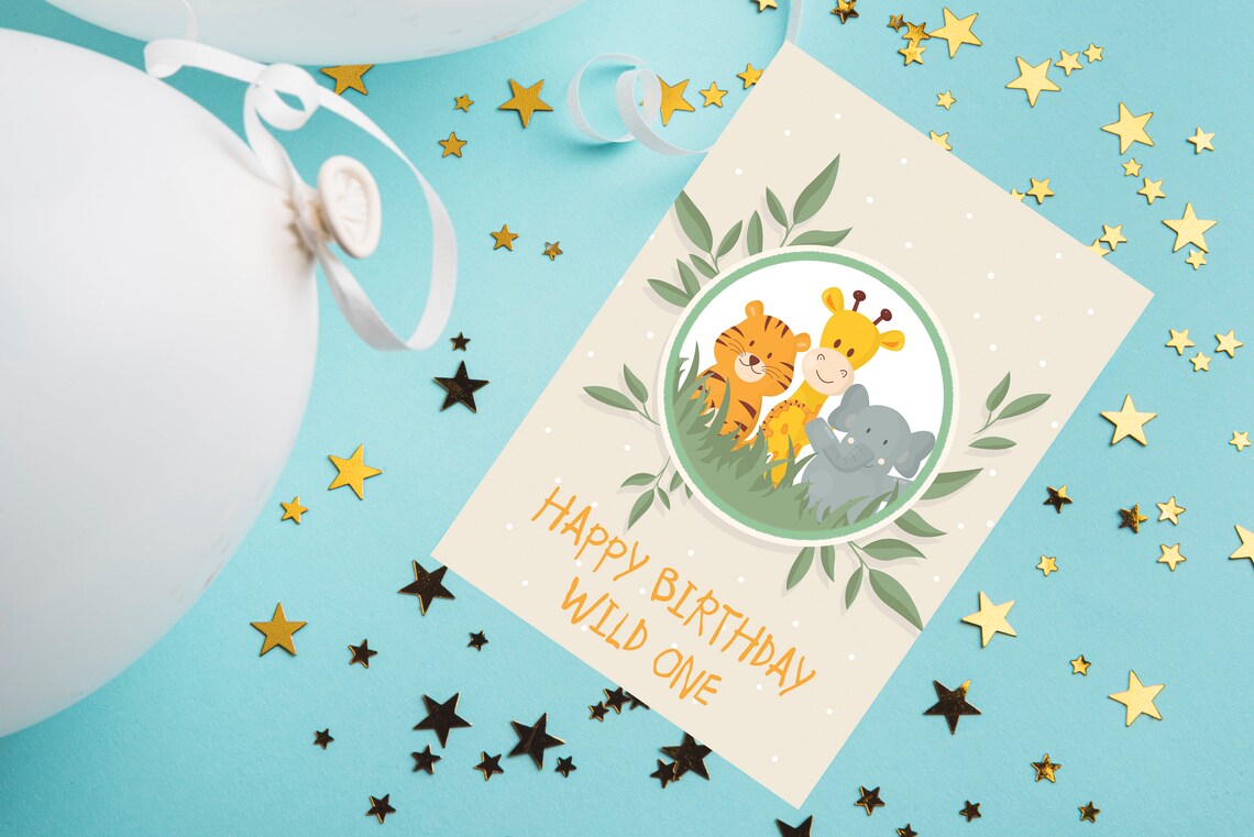 Printable Safari Themed Birthday Card Digital Download Happy | Etsy