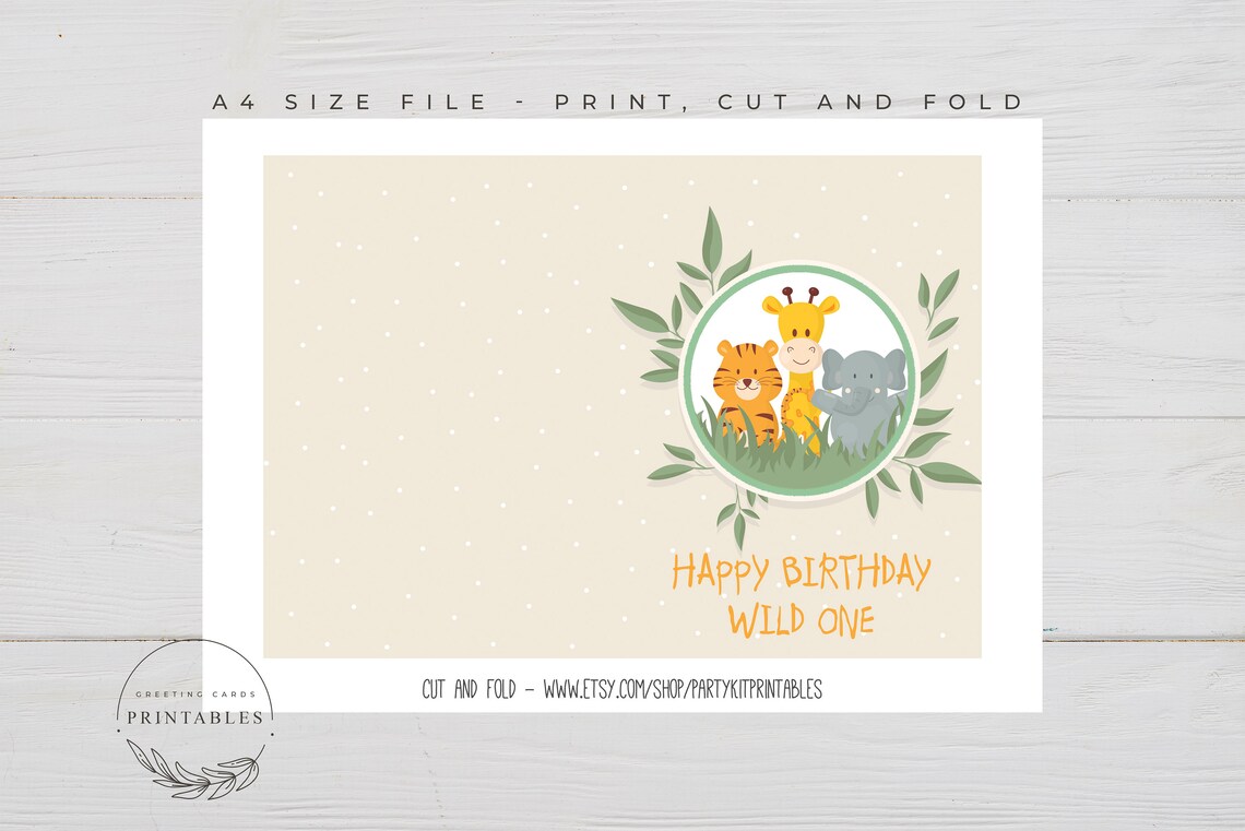 Printable Safari Themed Birthday Card Digital Download Happy | Etsy