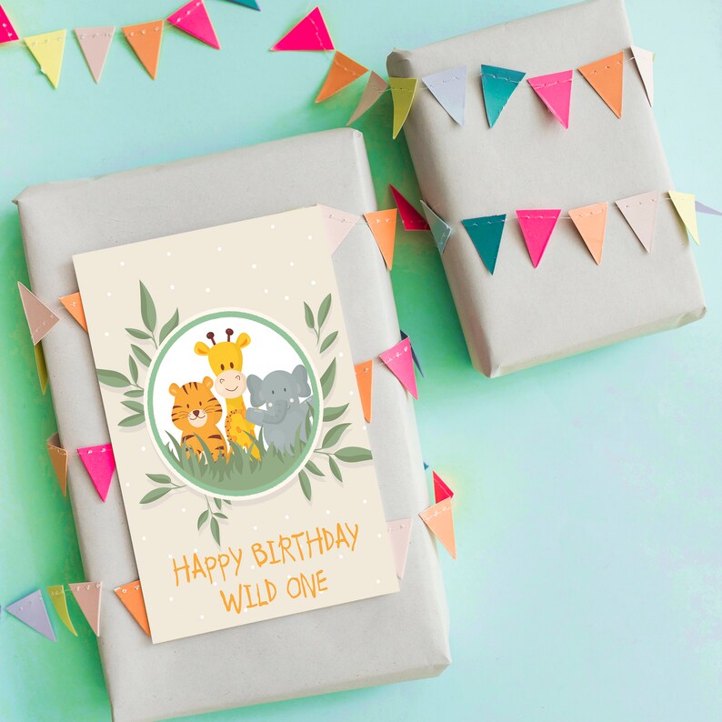 Printable Safari Themed Birthday Card Digital Download Happy | Etsy