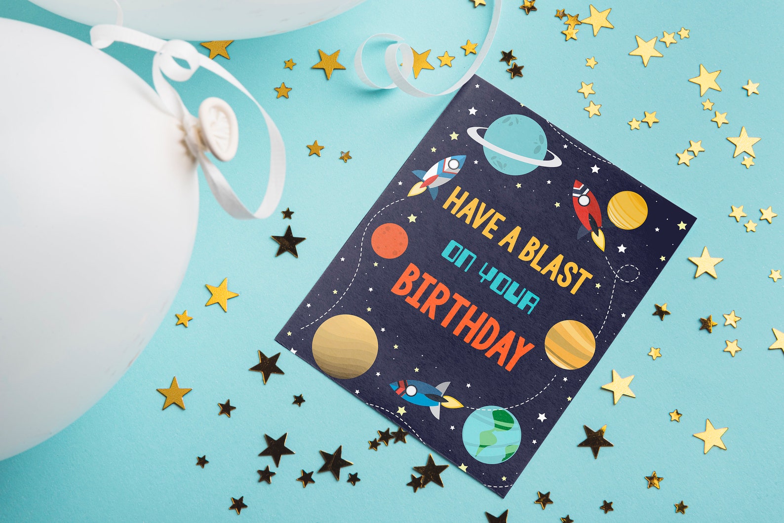 Happy Birthday Printable Card, Digital Download, Space Birthday Card, Printable Card, Outer ...