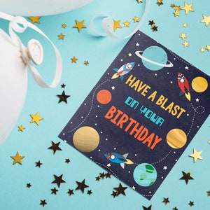 Happy Birthday Printable Card, Digital Download, Space Birthday Card ...