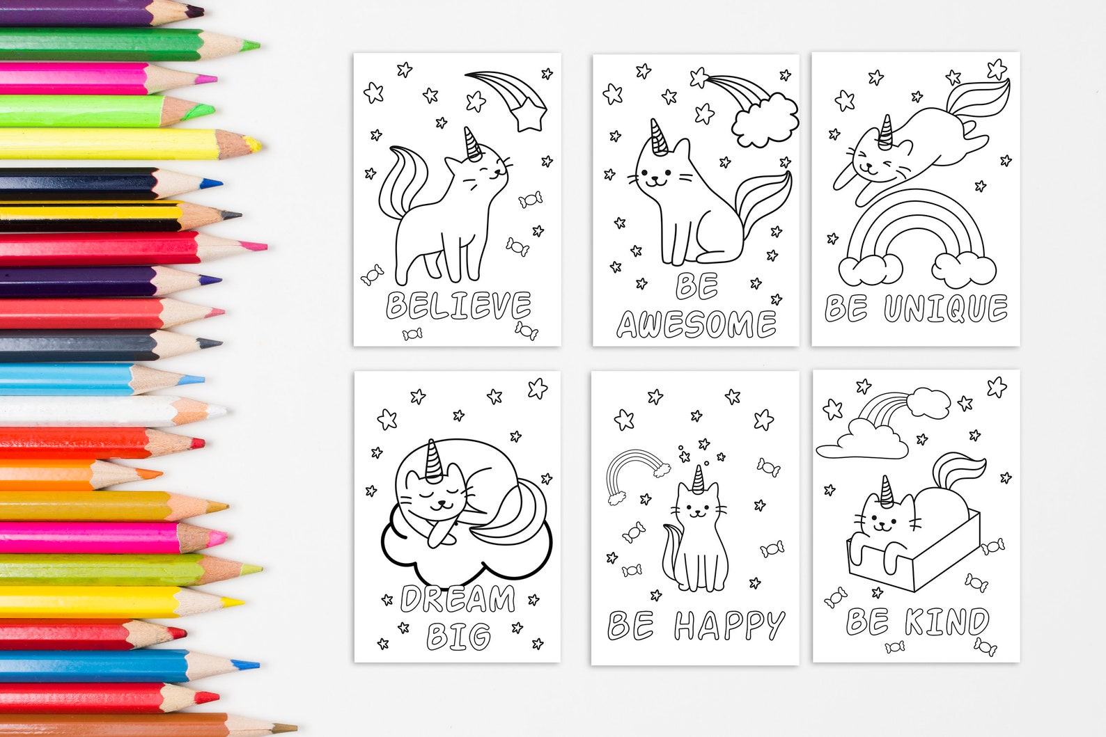 Caticorn Coloring Pages Digital Download Printable Coloring | Etsy