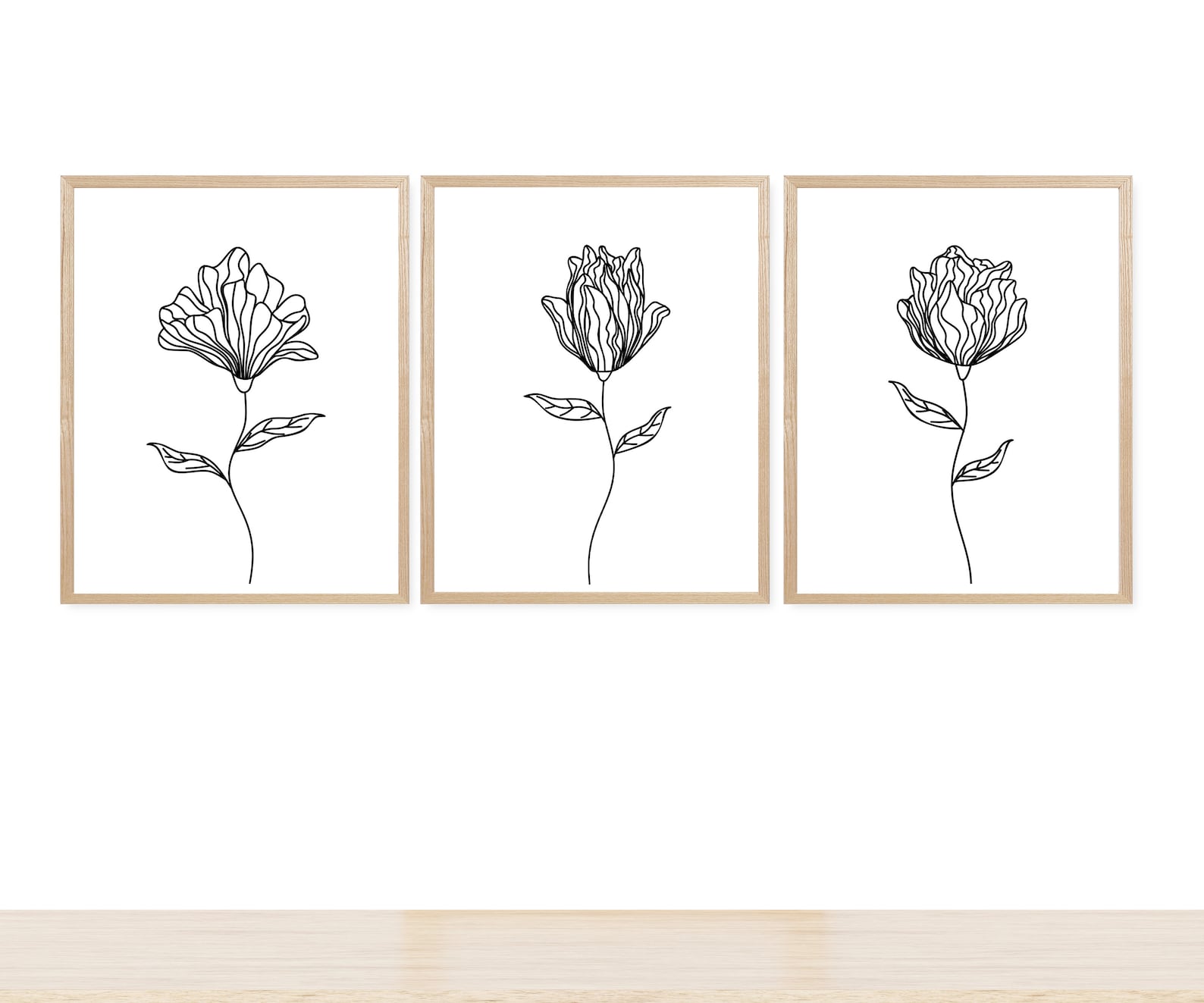 Black and White Flowers Printable Wall Art Set, Digital Download, Home ...