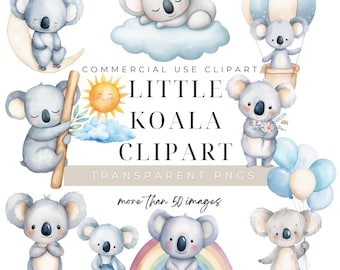 Watercolor Koalas Clipart Bundle Set, Commercial Use, Instant Download PNG