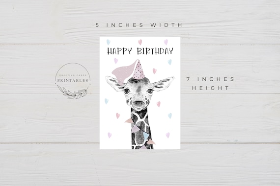 Giraffe Birthday Card for Girls, Digital Download, Printable Card, Safari Birthday Card, Girls Birthday Card, 5x7 Card, Happy Birthday Card Il_570xn
