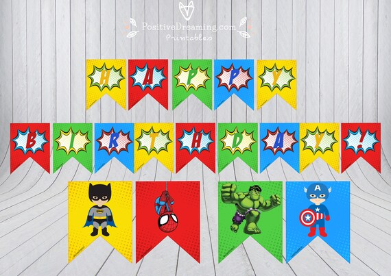 Superhero Printable Banner Birthday Banner Hulk Batman