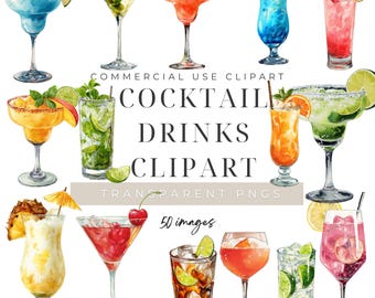Summer Cocktail Drinks Clip Art, Signature Drink Menu PNG, Beach Party Graphics, Digital Download, Commercial License