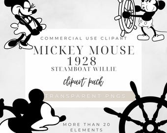 Vintage Steamboat Willie Clipart: 1928 Mickey Mouse PNG (Digital Download Commercial License)