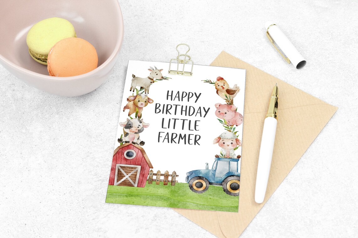 Printable Farm Happy Birthday Card Digital Download Farmer - Etsy