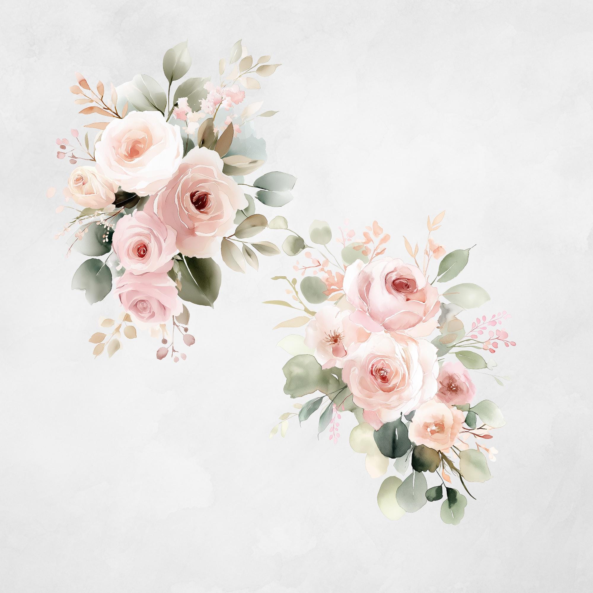 Watercolor Wedding Roses Clipart PNG, Soft Floral Graphics, Elegant ...