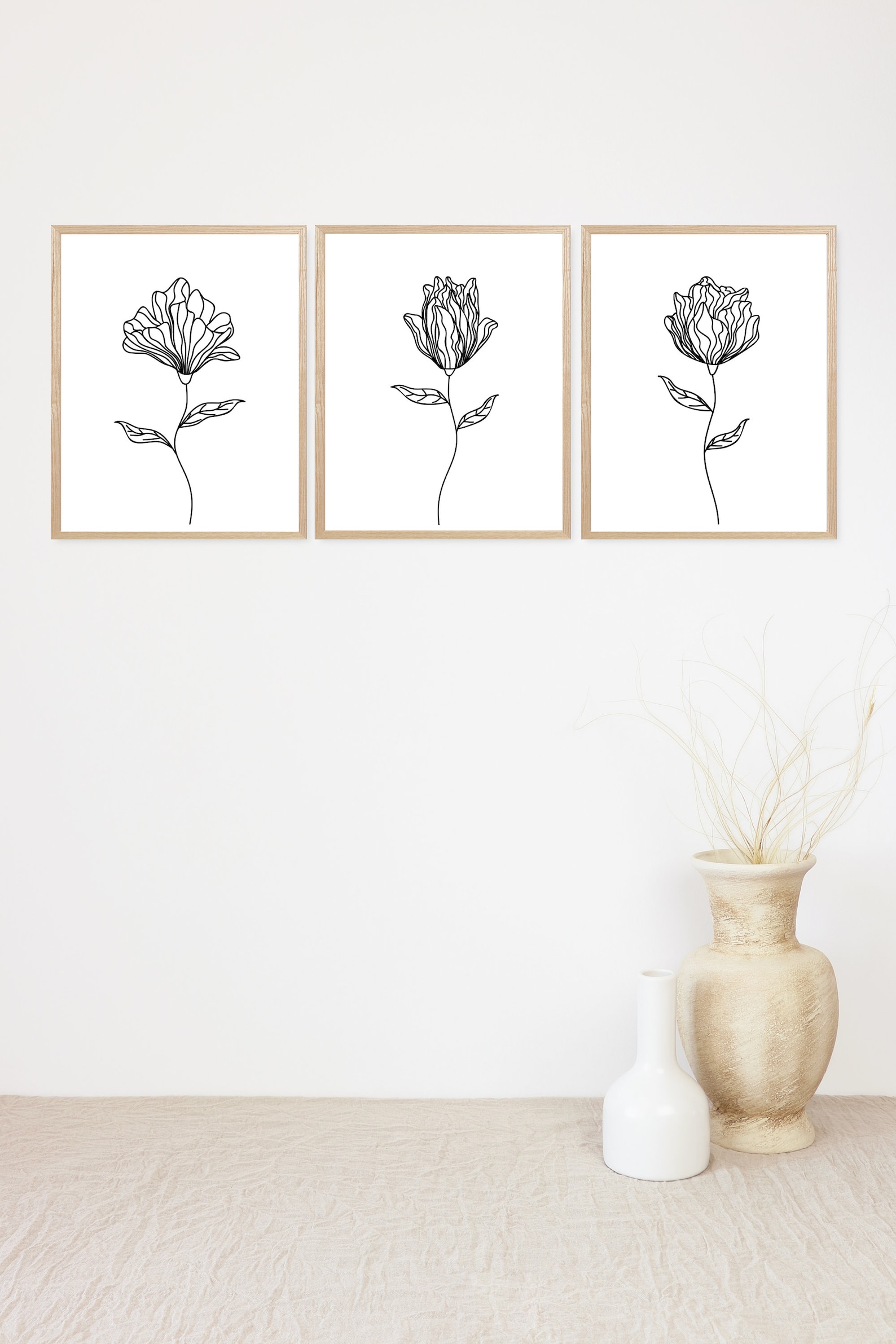 Black and White Flowers Printable Wall Art Set Digital - Etsy