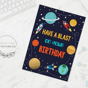 Happy Birthday Printable Card, Digital Download, Space Birthday Card, Printable Card, Outer ...