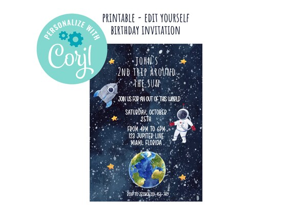 Editable Outer Space invitation, Printable Invitation, Outer Space ...