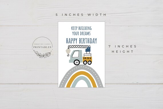 Construction Truck Happy Birthday Printable Card, Digital Download, Boys Birthday Card, Printable Card, Construction Themed Birthday Card Il_570xn