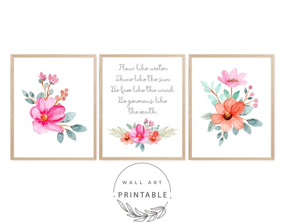 Watercolor Flowers Printable Wall Art, Digital Download Art Prints, Inspirational Quote, Floral Print, Home Decor Prints 8x10 11x14 16x20 Il_570xn