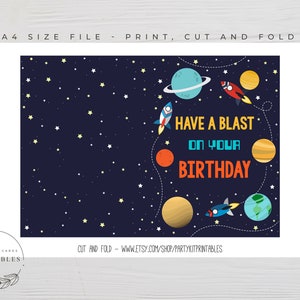 Happy Birthday Printable Card, Digital Download, Space Birthday Card, Printable Card, Outer ...