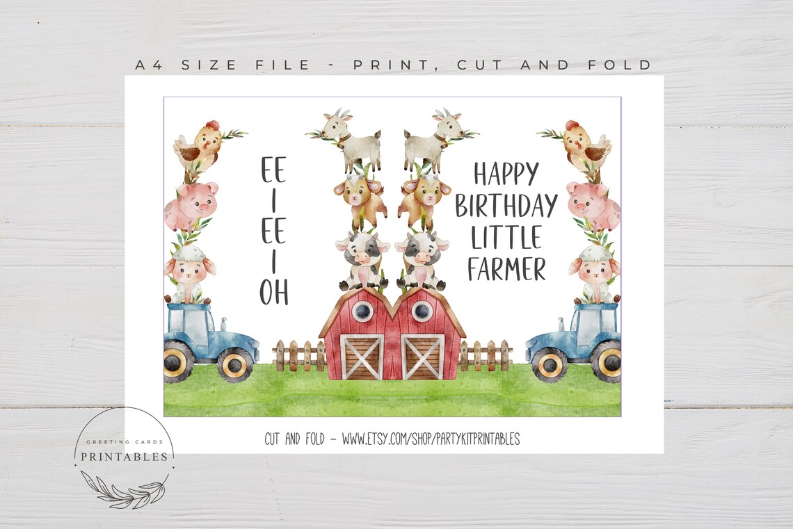 Printable Farm Happy Birthday Card Digital Download Farmer - Etsy